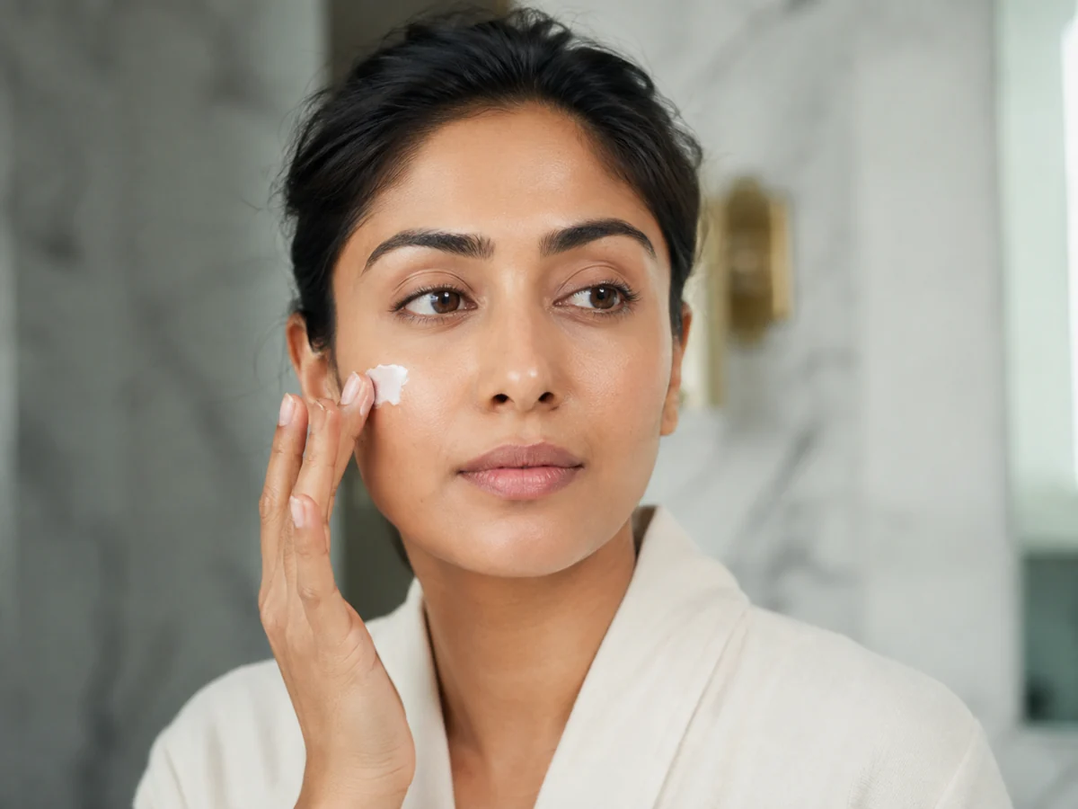 Illustrative skincare application scene